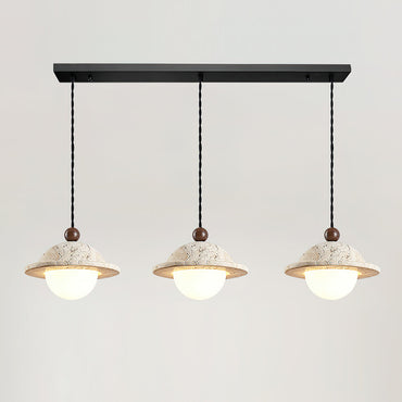Walnut Accent Travertine Dome Donut Pendant Light