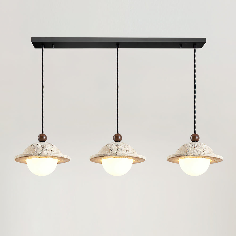 Walnut Accent Travertine Dome Donut Pendant Light
