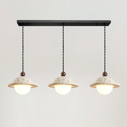 Walnut Accent Travertine Dome Donut Pendant Light