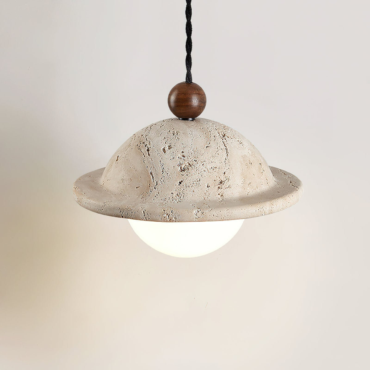 Walnut Accent Travertine Dome Donut Pendant Light