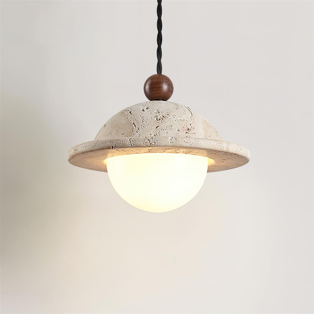 Walnut Accent Travertine Dome Donut Pendant Light
