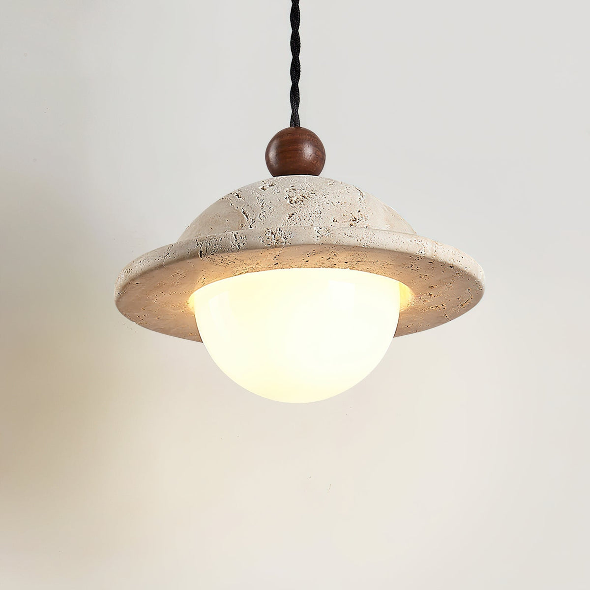 Walnut Accent Travertine Dome Donut Pendant Light