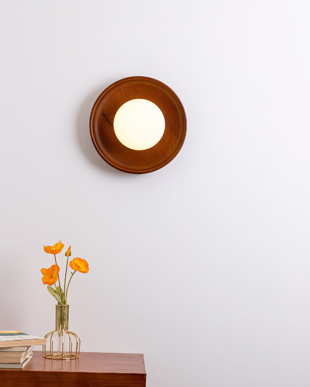 Glass Shade And Dimmable G9 Socket Walnut Wood Wall Lamp