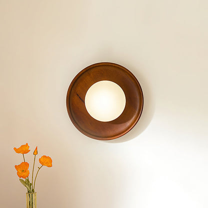 Glass Shade And Dimmable G9 Socket Walnut Wood Wall Lamp