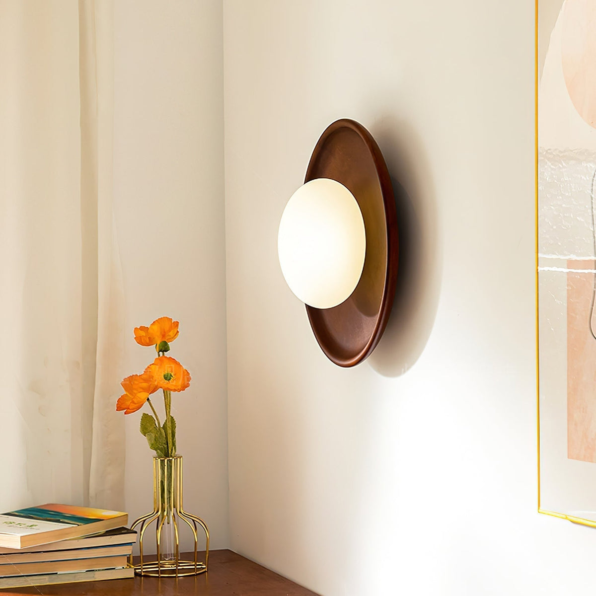 Glass Shade And Dimmable G9 Socket Walnut Wood Wall Lamp