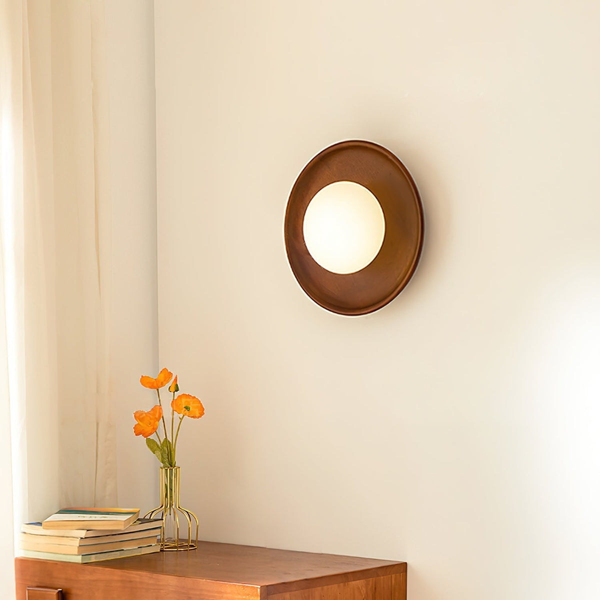 Glass Shade And Dimmable G9 Socket Walnut Wood Wall Lamp