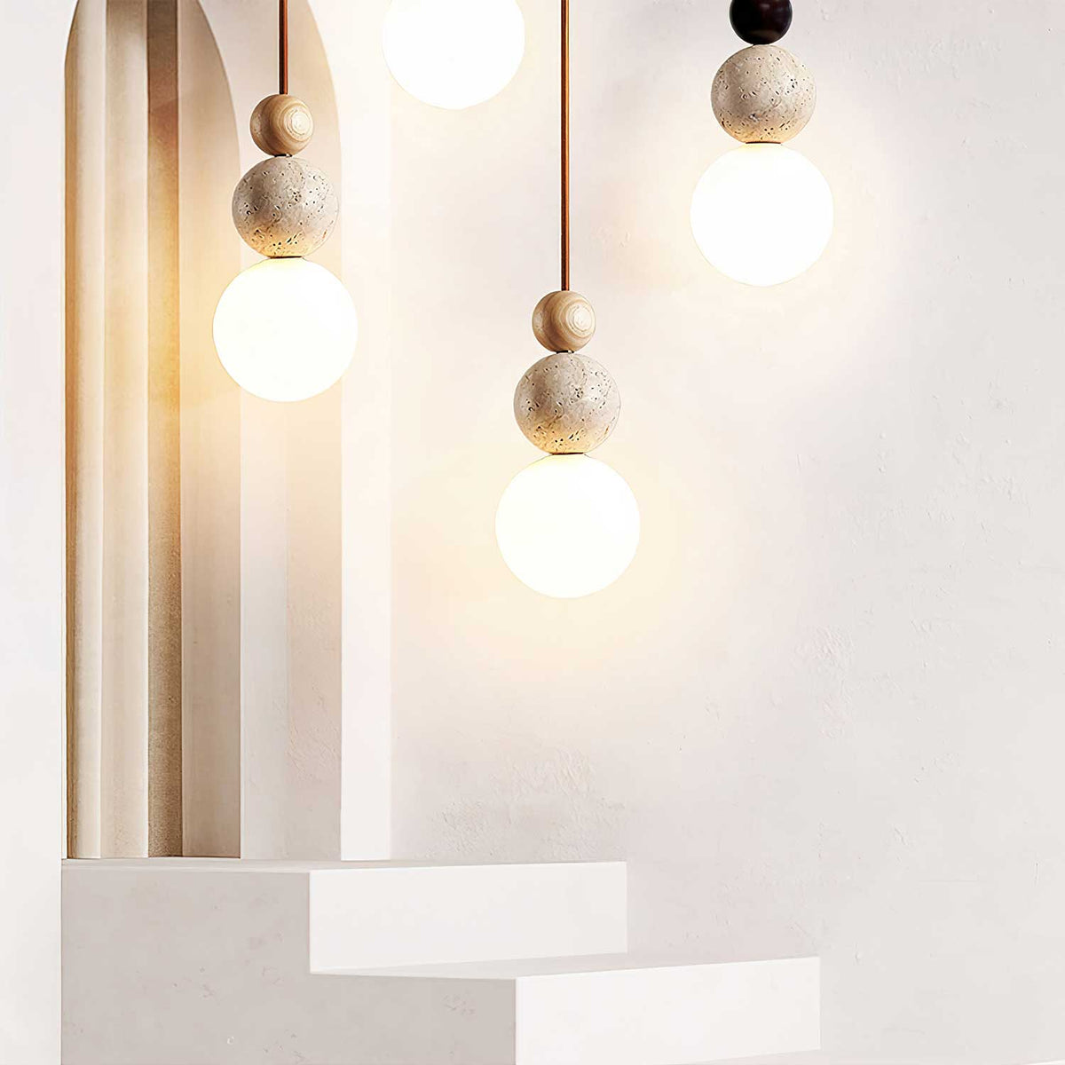 Warm Glow Travertine Yellow Cluster Sphere Pendant Light