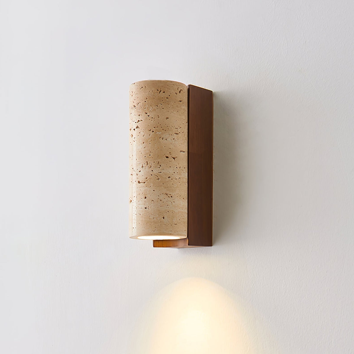Wood Accent Wall Light With Curved Travertine