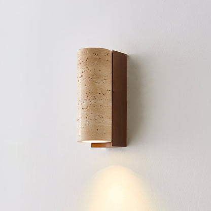 Wood Accent Wall Light With Curved Travertine