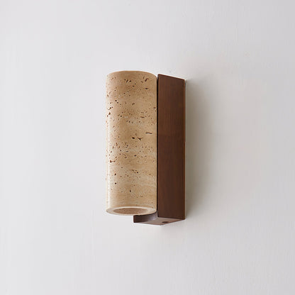 Wood Accent Wall Light With Curved Travertine