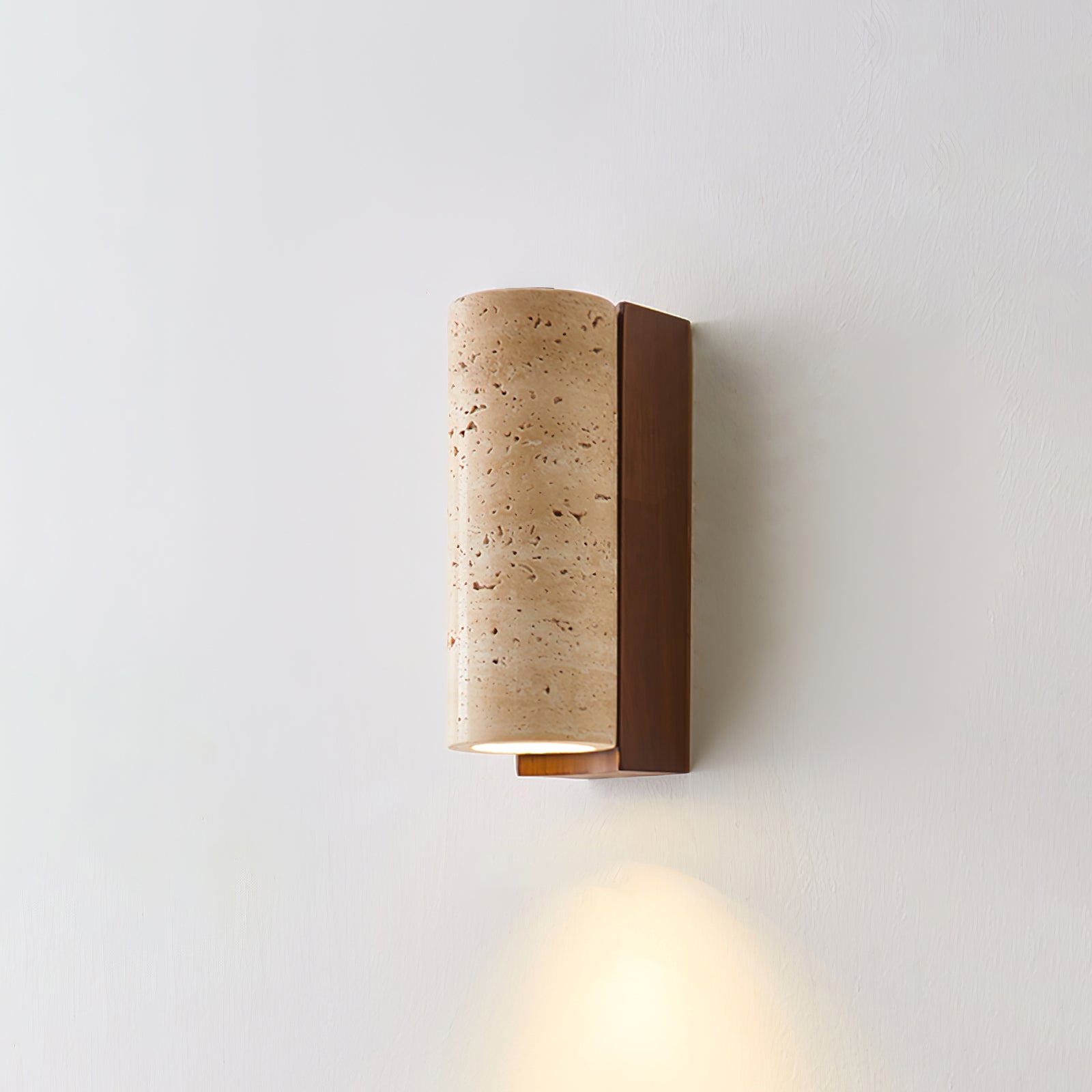 Wood Accent Wall Light With Curved Travertine