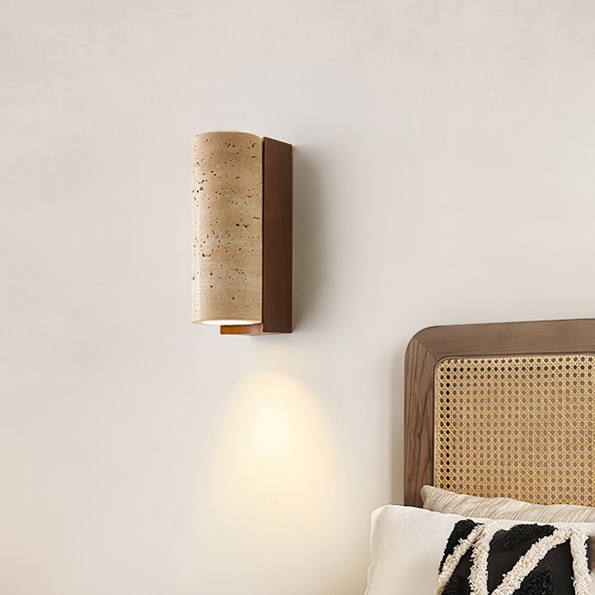 Wood Accent Wall Light With Curved Travertine