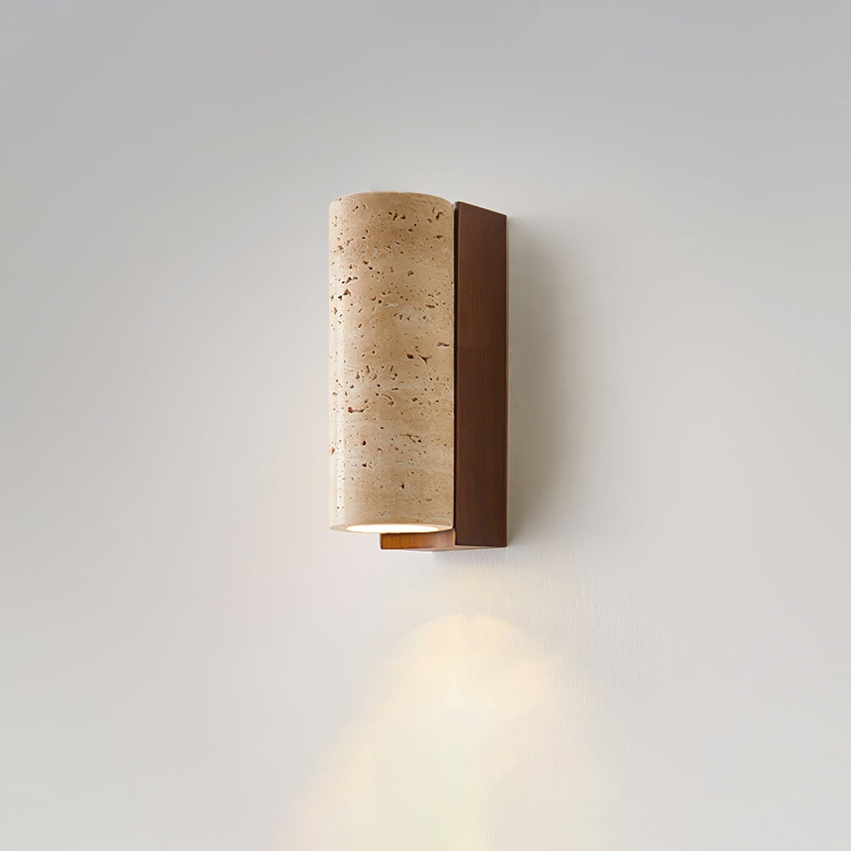 Wood Accent Wall Light With Curved Travertine