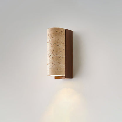 Wood Accent Wall Light With Curved Travertine