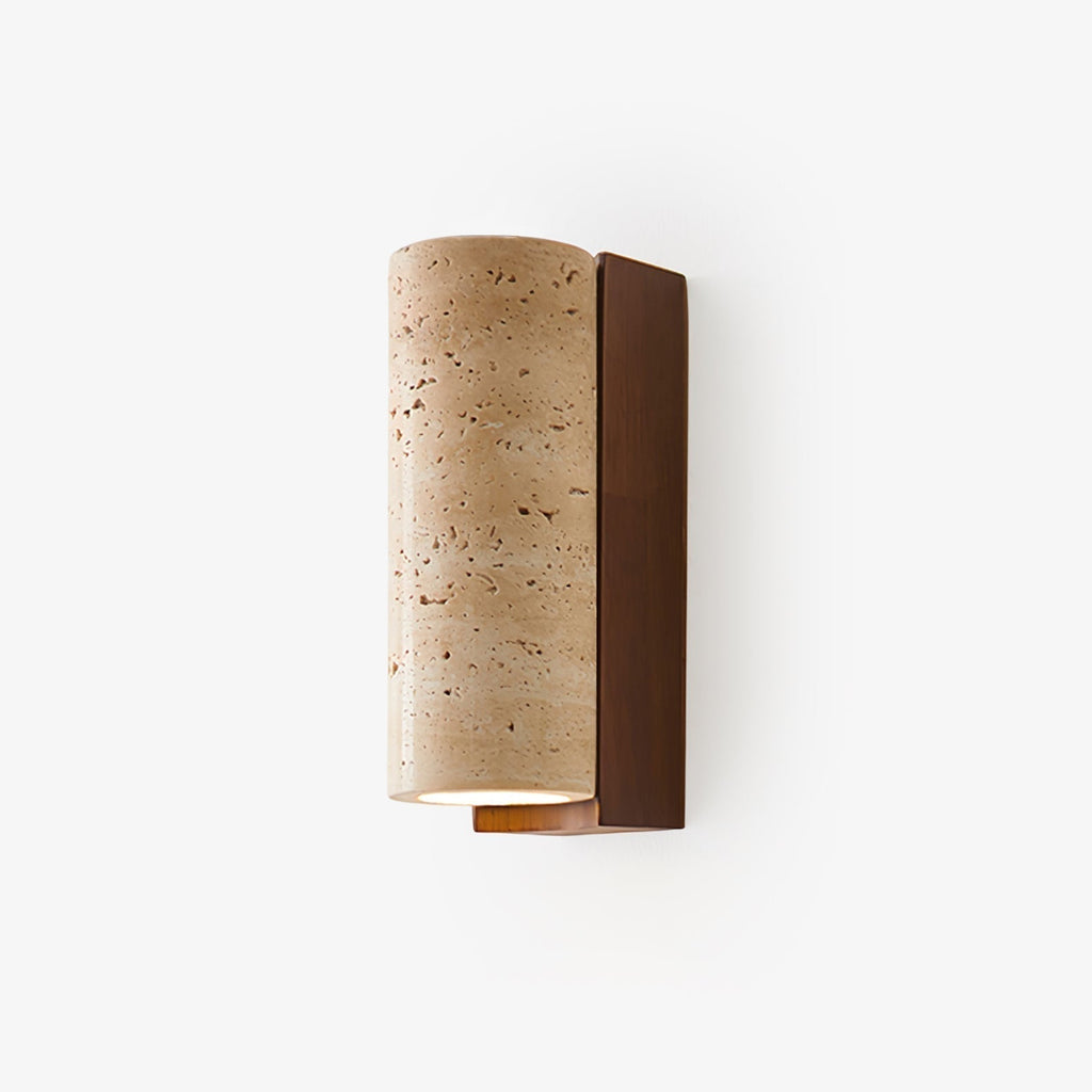 Wood Accents With Curved Travertine Wall Lamp