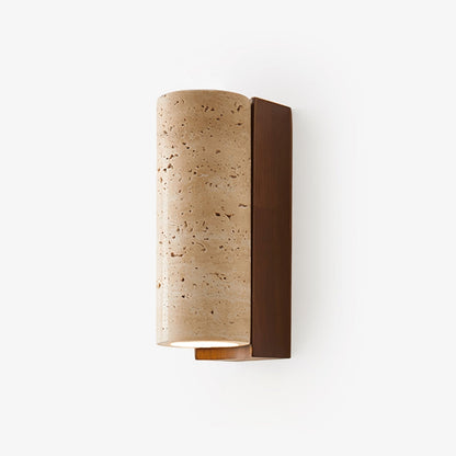 Wood Accent Wall Light With Curved Travertine