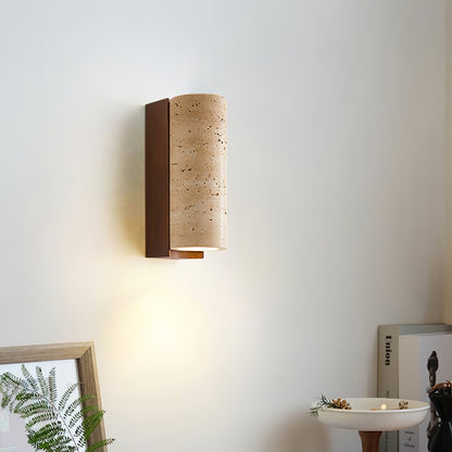 Wood Accent Wall Light With Curved Travertine