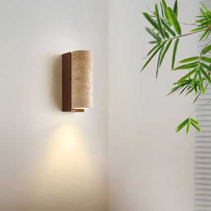Wood Accent Wall Light With Curved Travertine