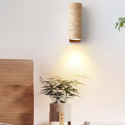 Wood Accent Wall Light With Curved Travertine