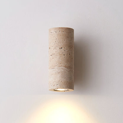 Wood Accent Wall Light With Curved Travertine