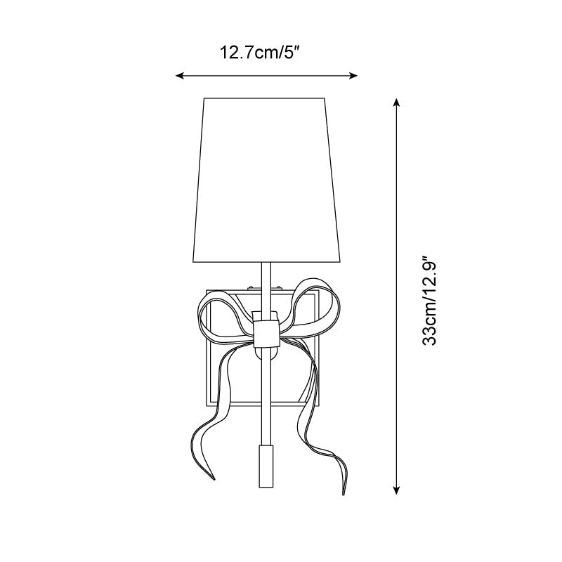 Wall Light With Brass Bow Accent And Noir Fabric Shade