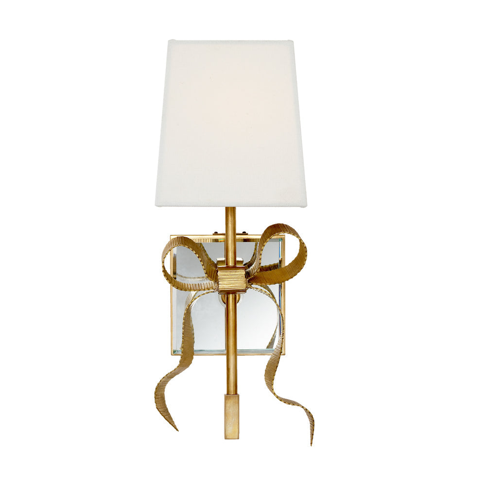 Wall Light With Brass Bow Accent And Noir Fabric Shade