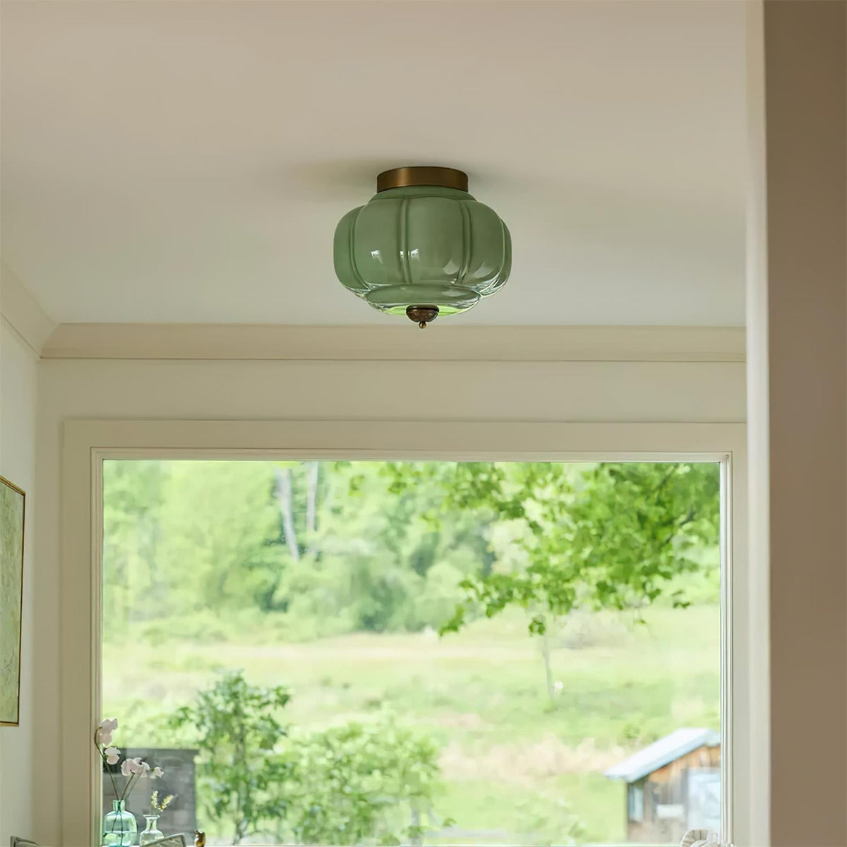Metal Canopy Glass Green Light Ceiling