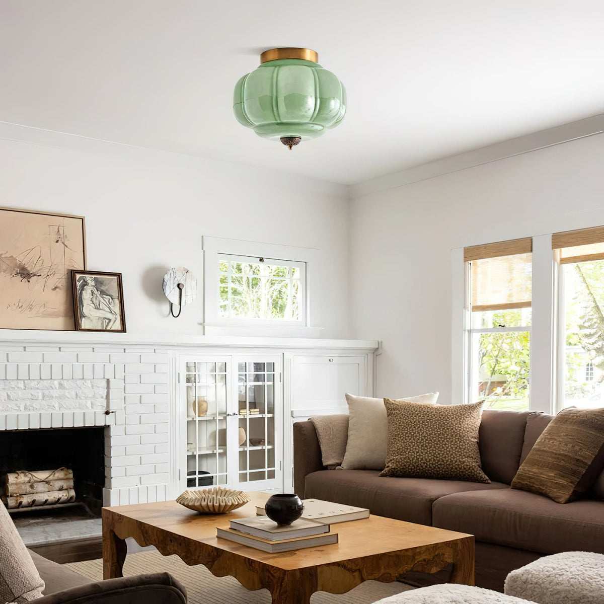 Metal Canopy Glass Green Light Ceiling