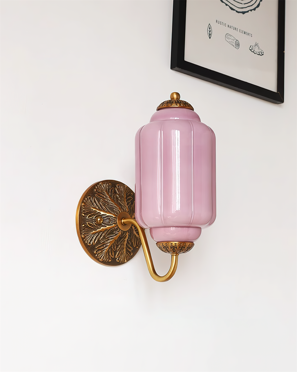 Glass Wall Sconce With Brass Frame Timeless Pink