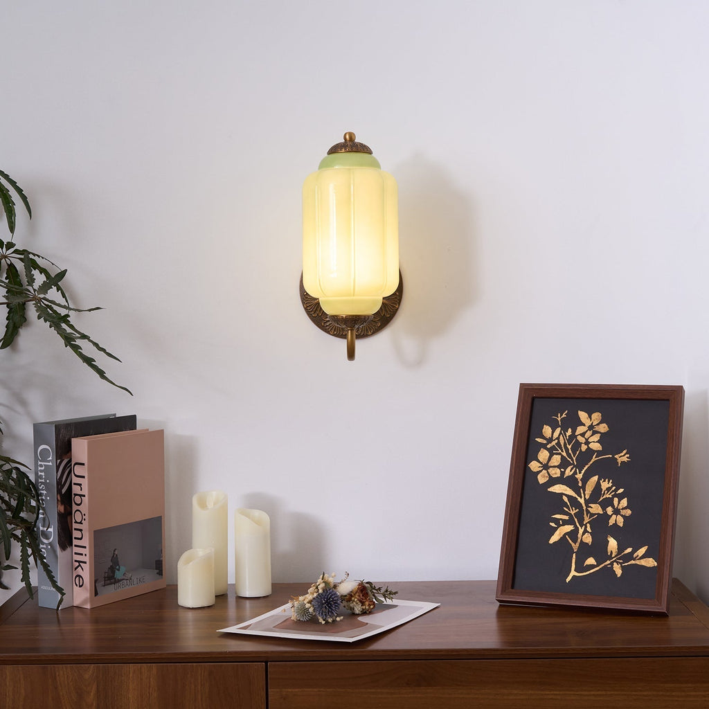 Glass Wall Sconce With Brass Frame Timeless Pink