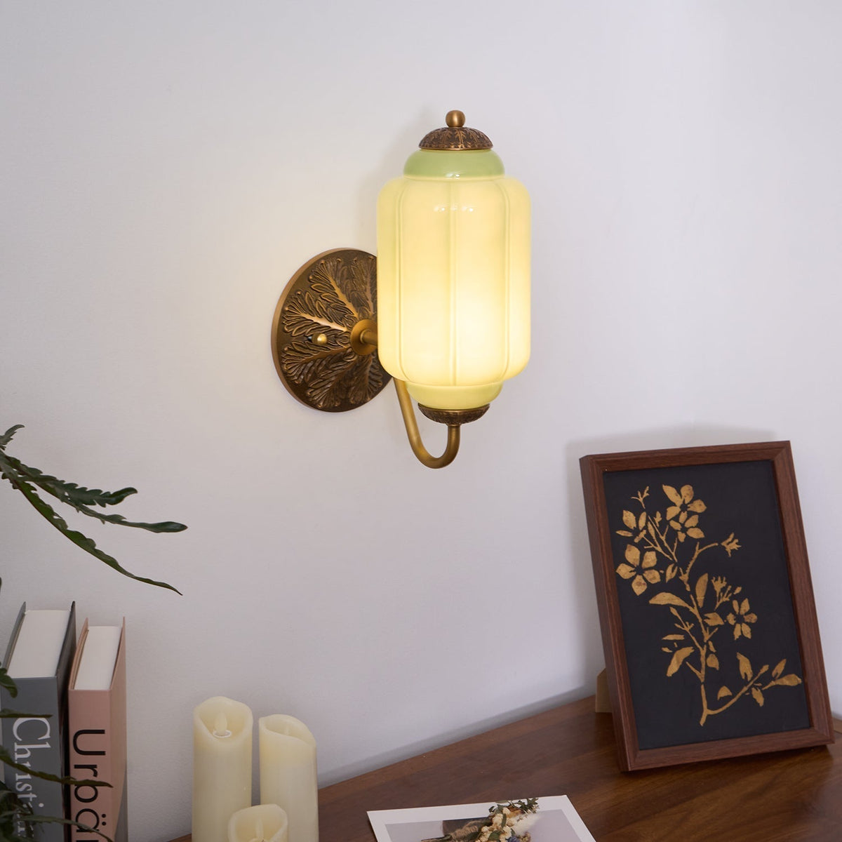 Glass Wall Sconce With Brass Frame Timeless Pink
