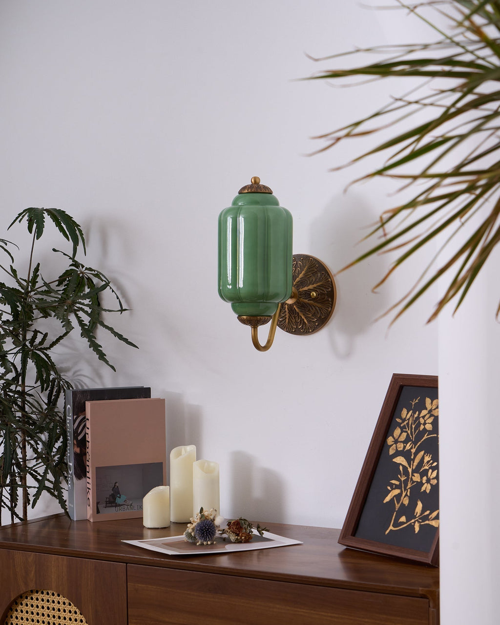 Glass Wall Sconce With Brass Frame Timeless Pink