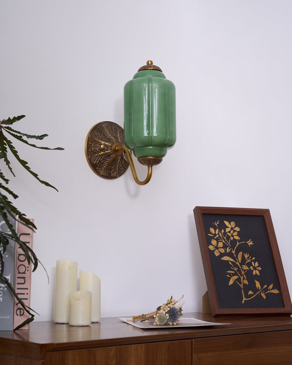 Glass Wall Sconce With Brass Frame Timeless Pink