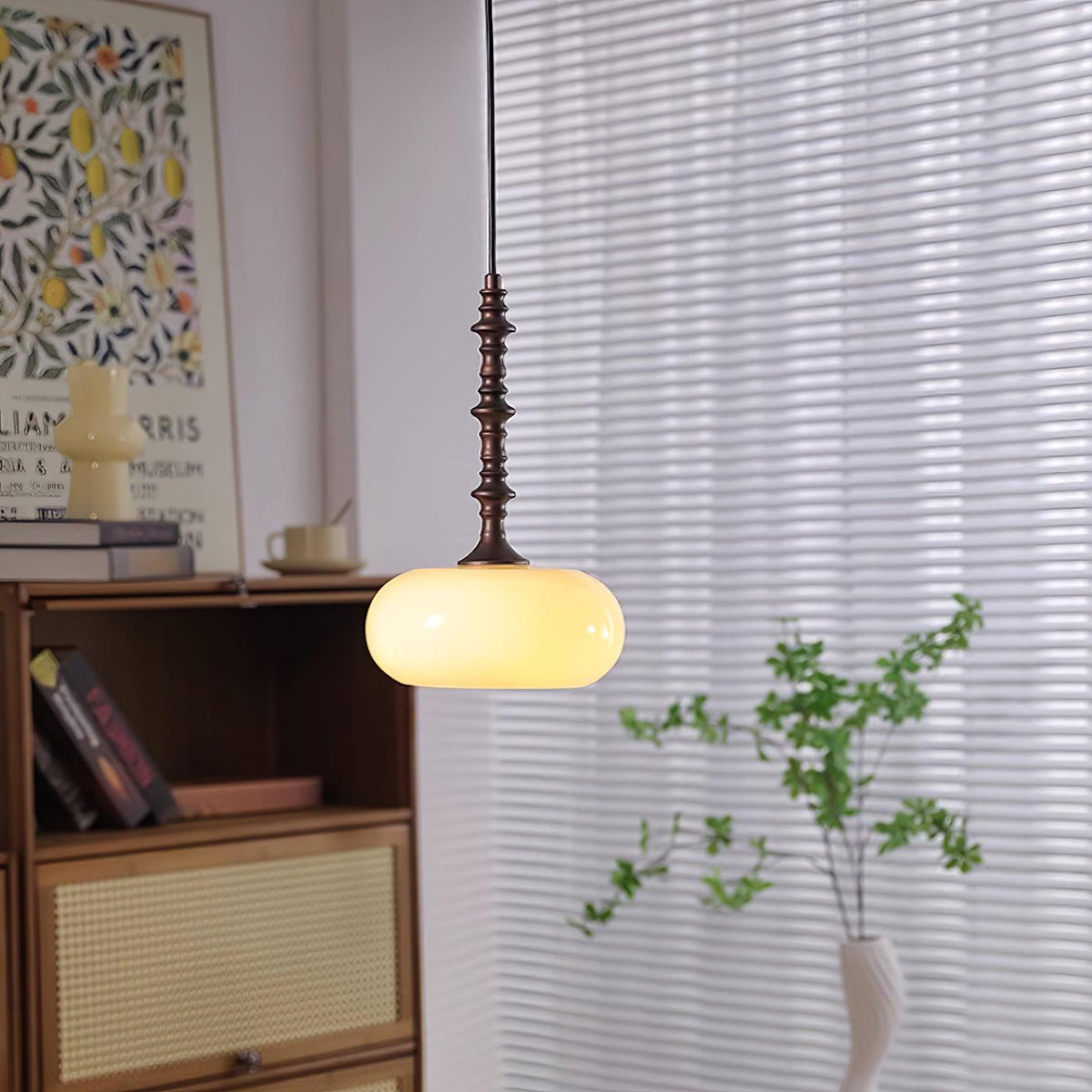 Dimmable White Shade Vintage Brown Glass Pendant Lamp