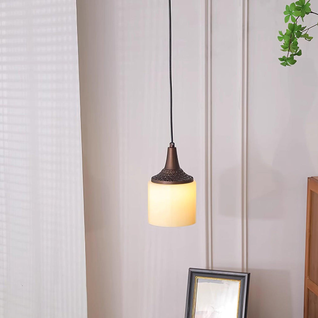 Dimmable White Shade Vintage Brown Glass Pendant Lamp