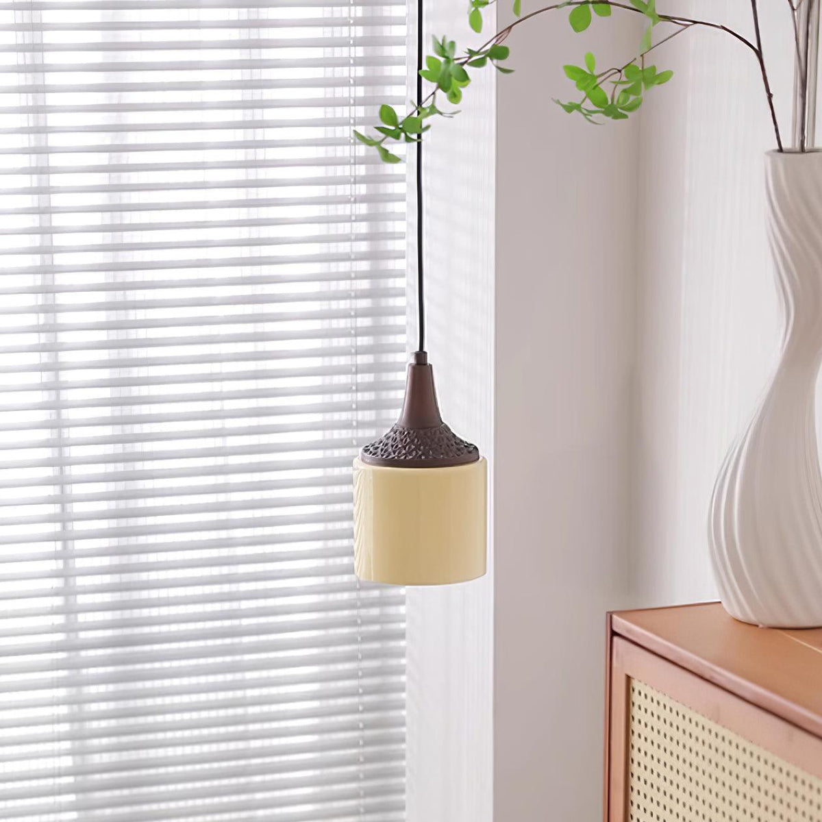 Dimmable White Shade Vintage Brown Glass Pendant Lamp