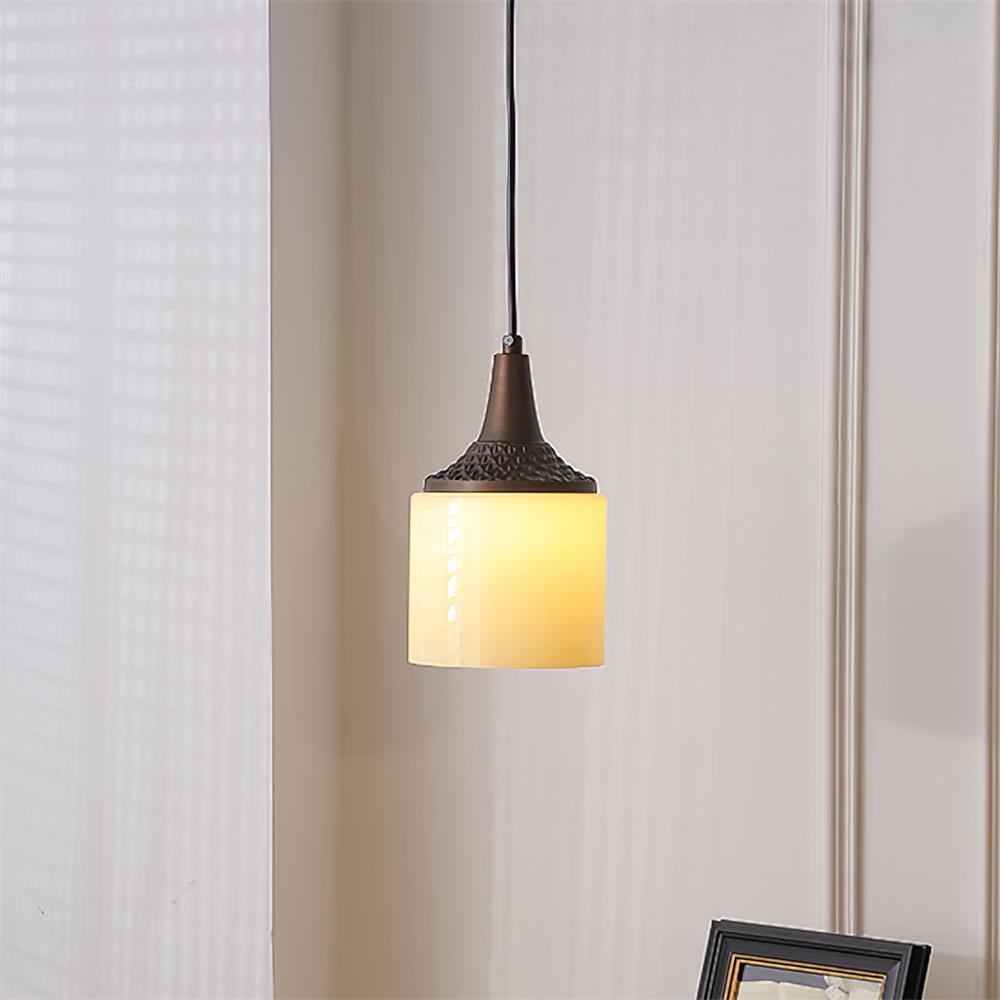 Dimmable White Shade Vintage Brown Glass Pendant Lamp