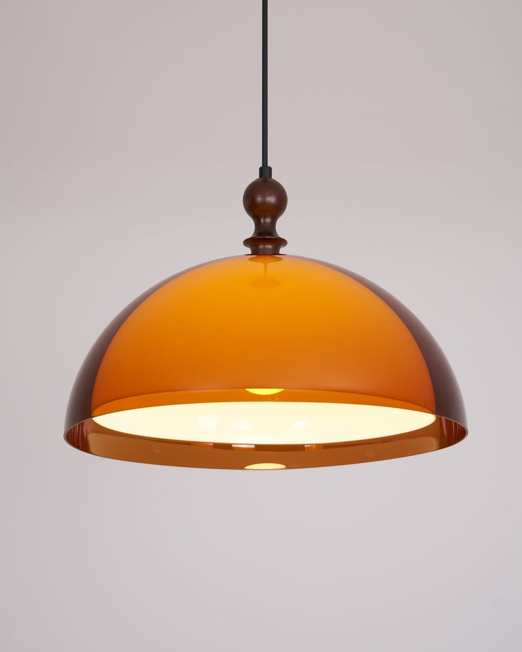 Pendant Lamp With Warm Glow Amber Glass Walnut Wood