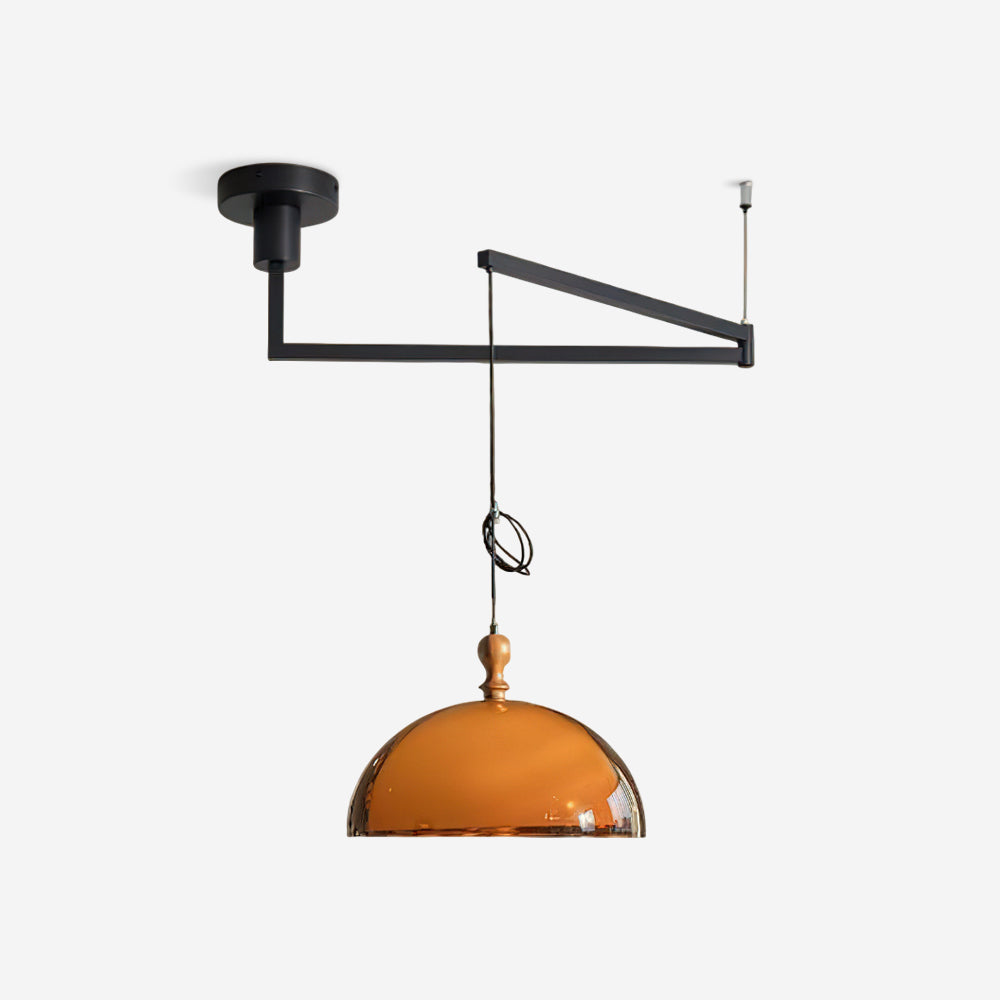 Pendant Lamp With Wood Accents And Adjustable Swing Arm For Ambient Lighting