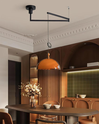 Pendant Lamp With Wood Accents And Adjustable Swing Arm For Ambient Lighting