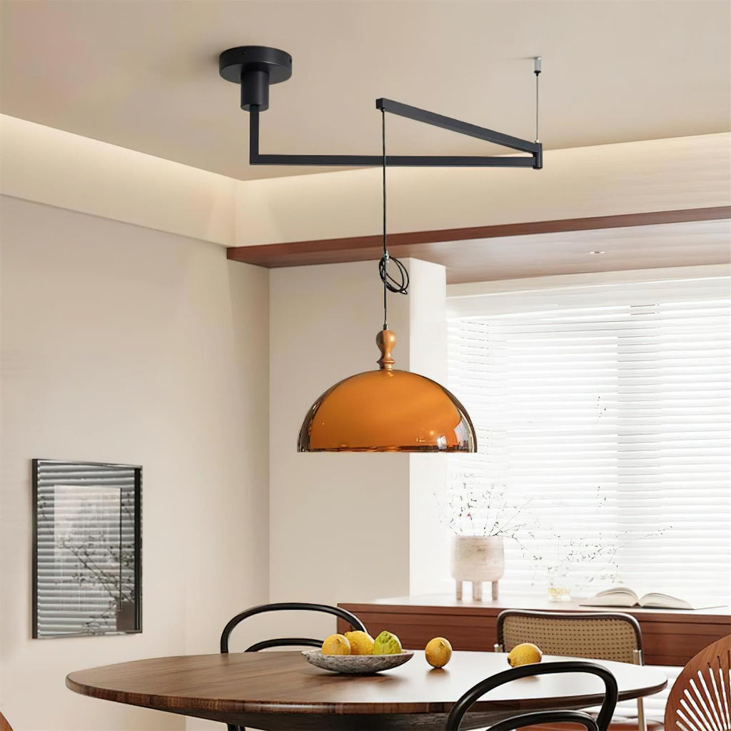 Pendant Lamp With Wood Accents And Adjustable Swing Arm For Ambient Lighting