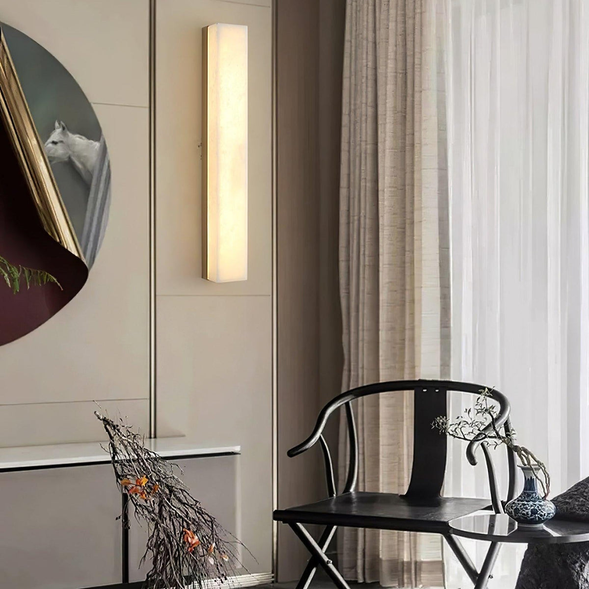Alabaster Brass Vertical Wall Light