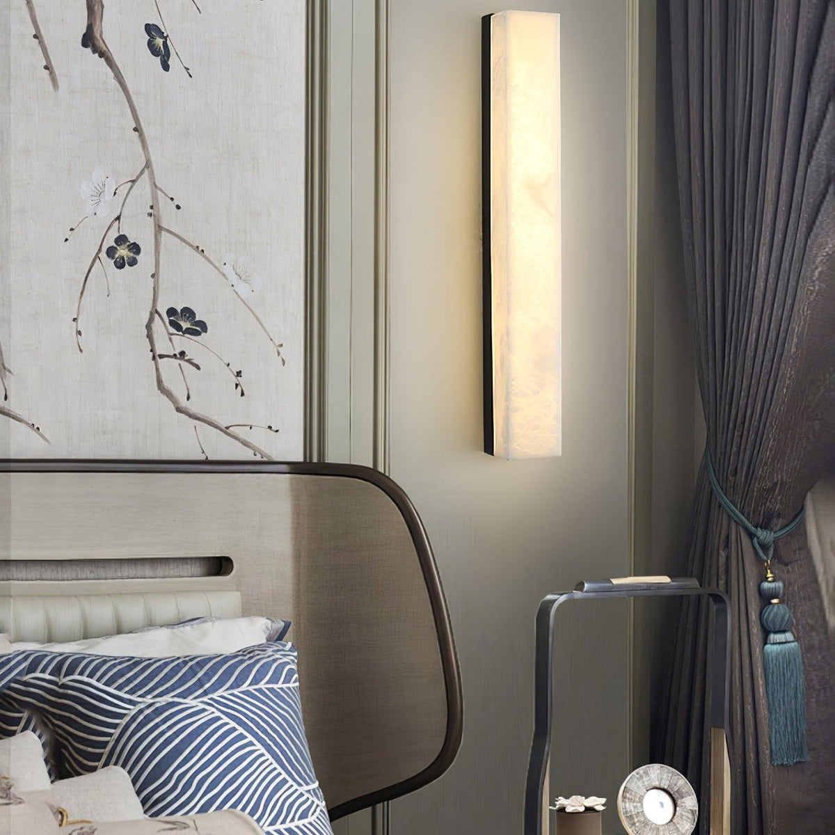 Alabaster Brass Vertical Wall Light