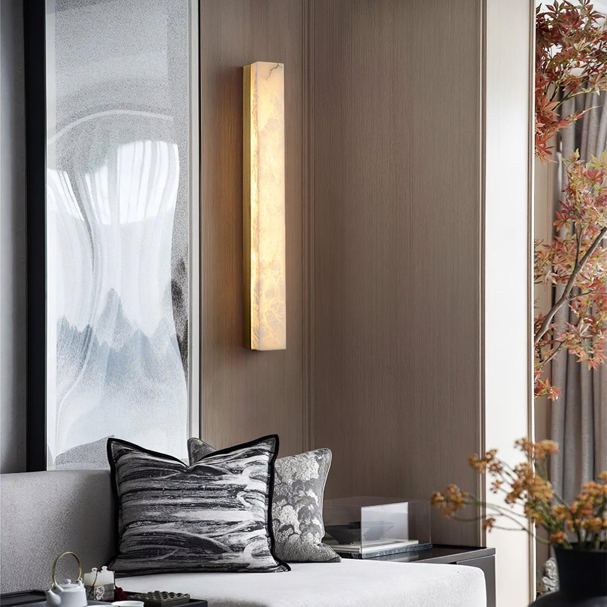 Alabaster Brass Vertical Wall Light