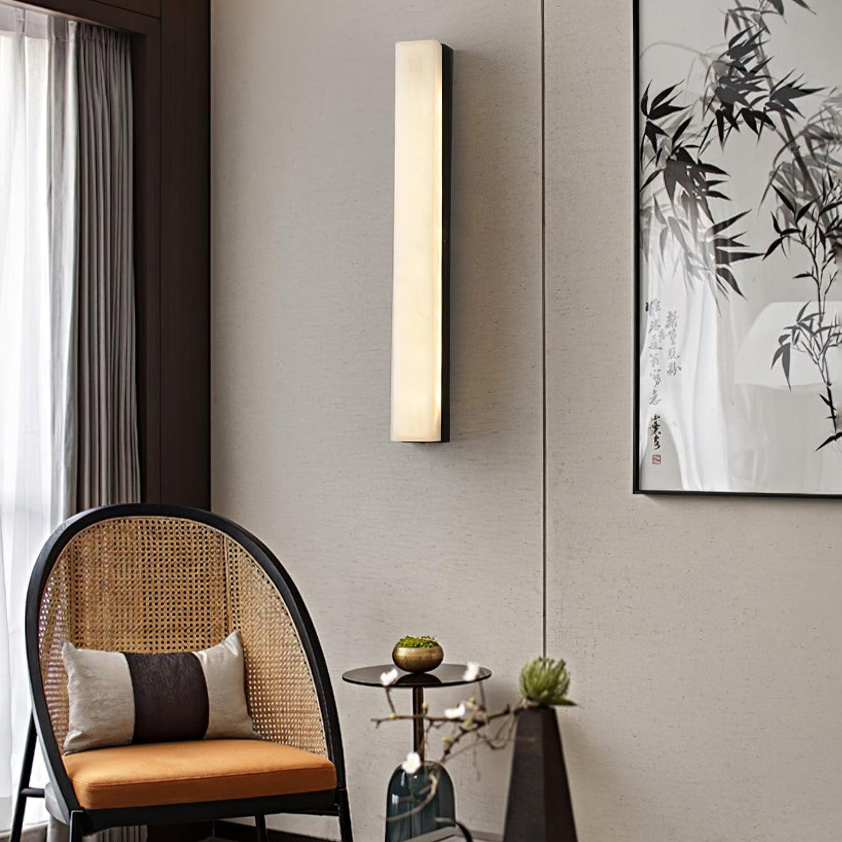Alabaster Brass Vertical Wall Light