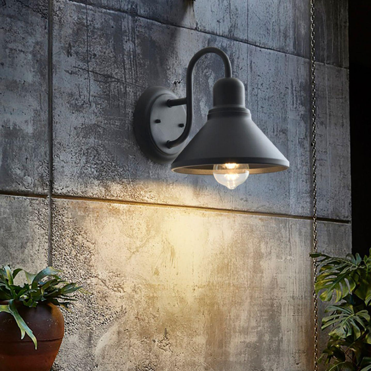 Downward Glow Outdoor Matte Black Cone Shaped Wall Light