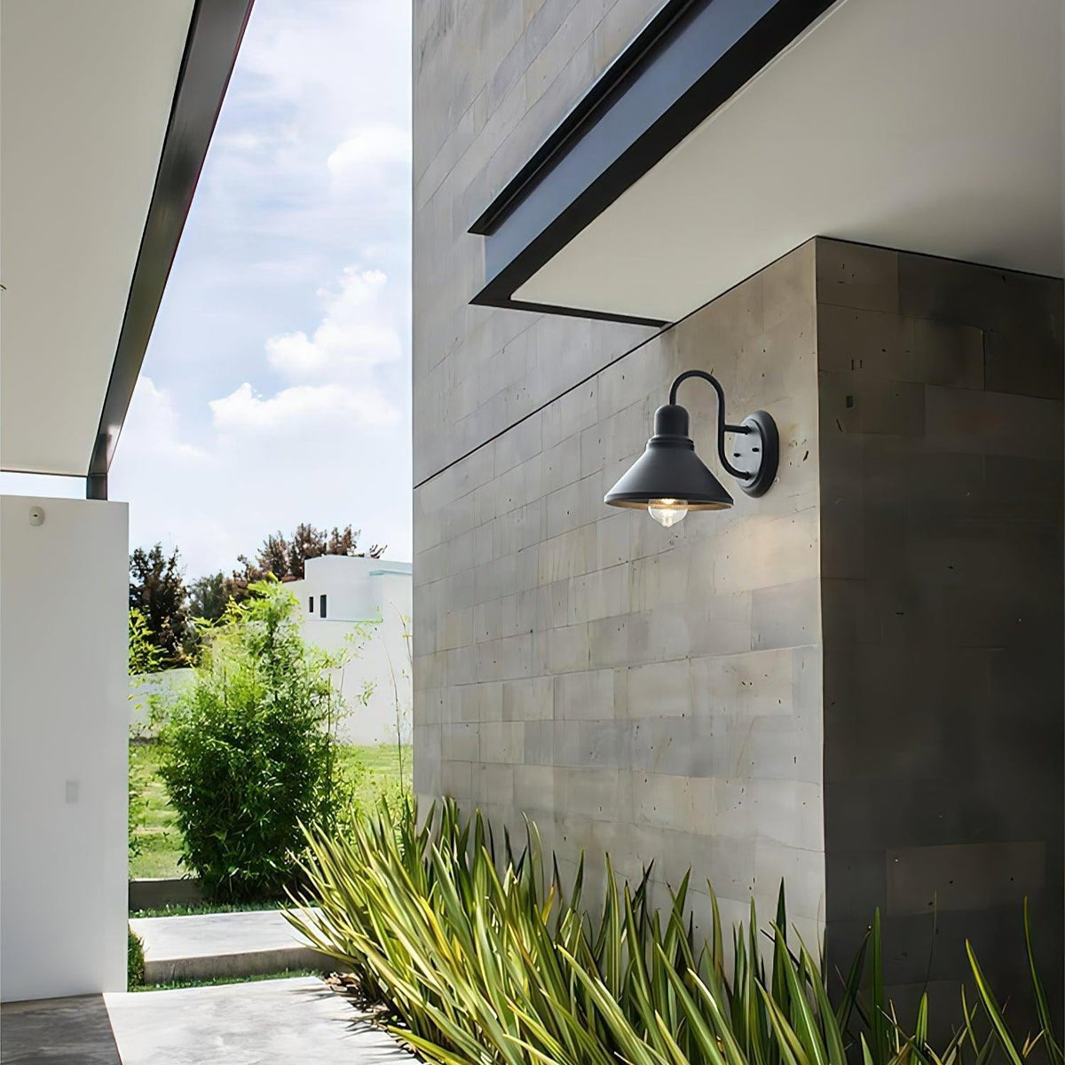 Downward Glow Outdoor Matte Black Cone Shaped Wall Light