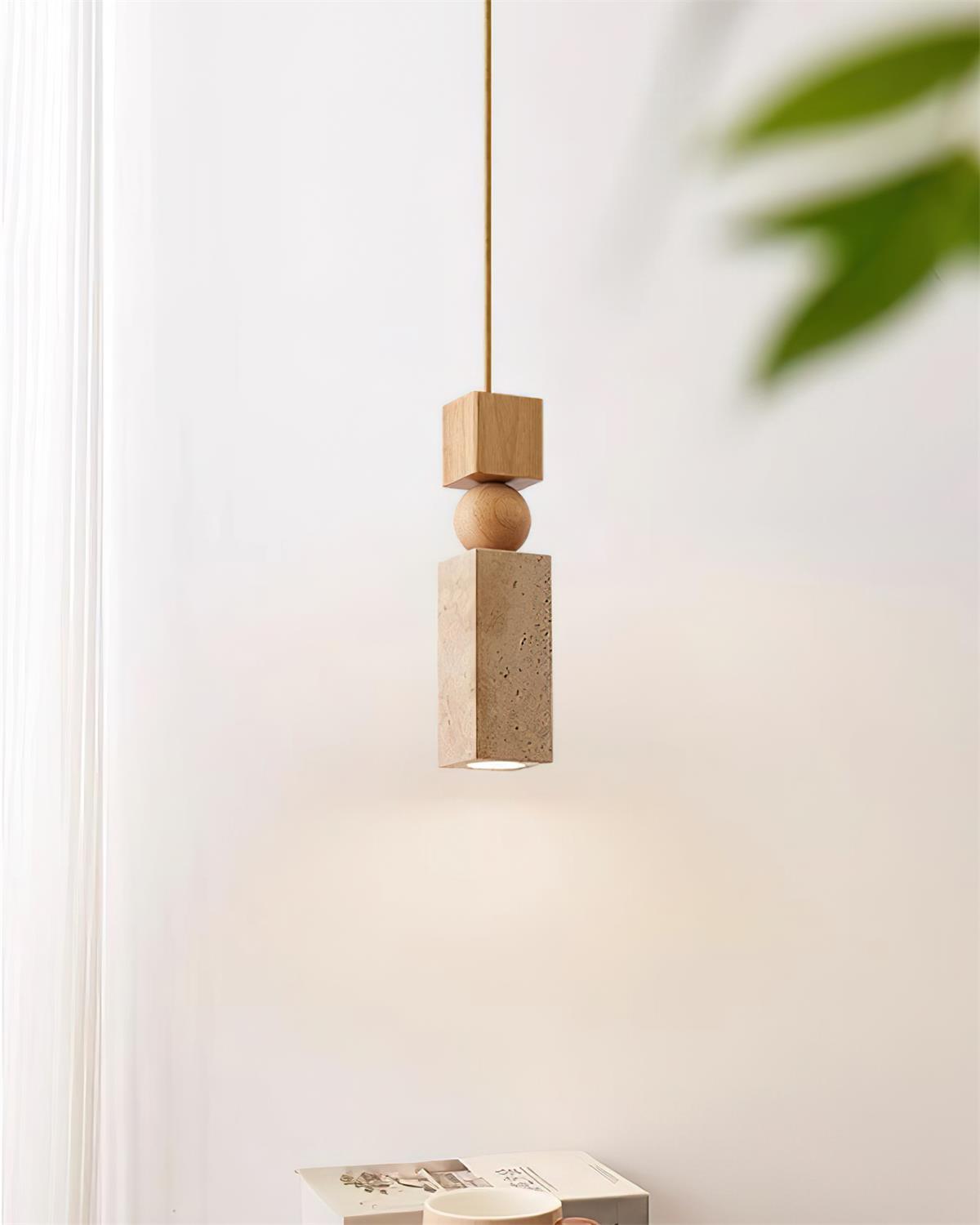 Pendant Light Wood Travertine Geometric Nordic