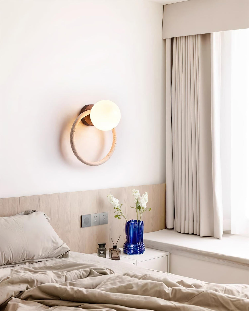 Wing Wall Light With Walnut Wood Trim Elegant Travertine