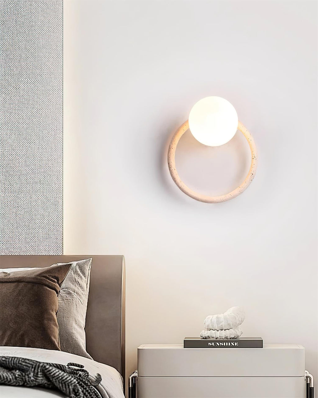 Wing Wall Light With Walnut Wood Trim Elegant Travertine